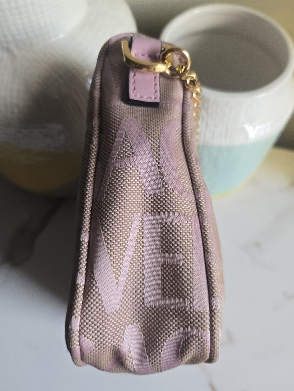 EUC Versace Pink Logo Print Jaquard Mini Baguette Bag With Strap - Picture 8 of 15